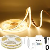 AXMOTUT 65.6ft COB LED Strip Light Warm White, High Bright LED Strips with 320LEDs, RF Remote and UL Power Supply, 3000K Dimmable LED Lights for Bedroom,Kitchen, DIY Home Decoration, 2 Rolls of 32.8ft
