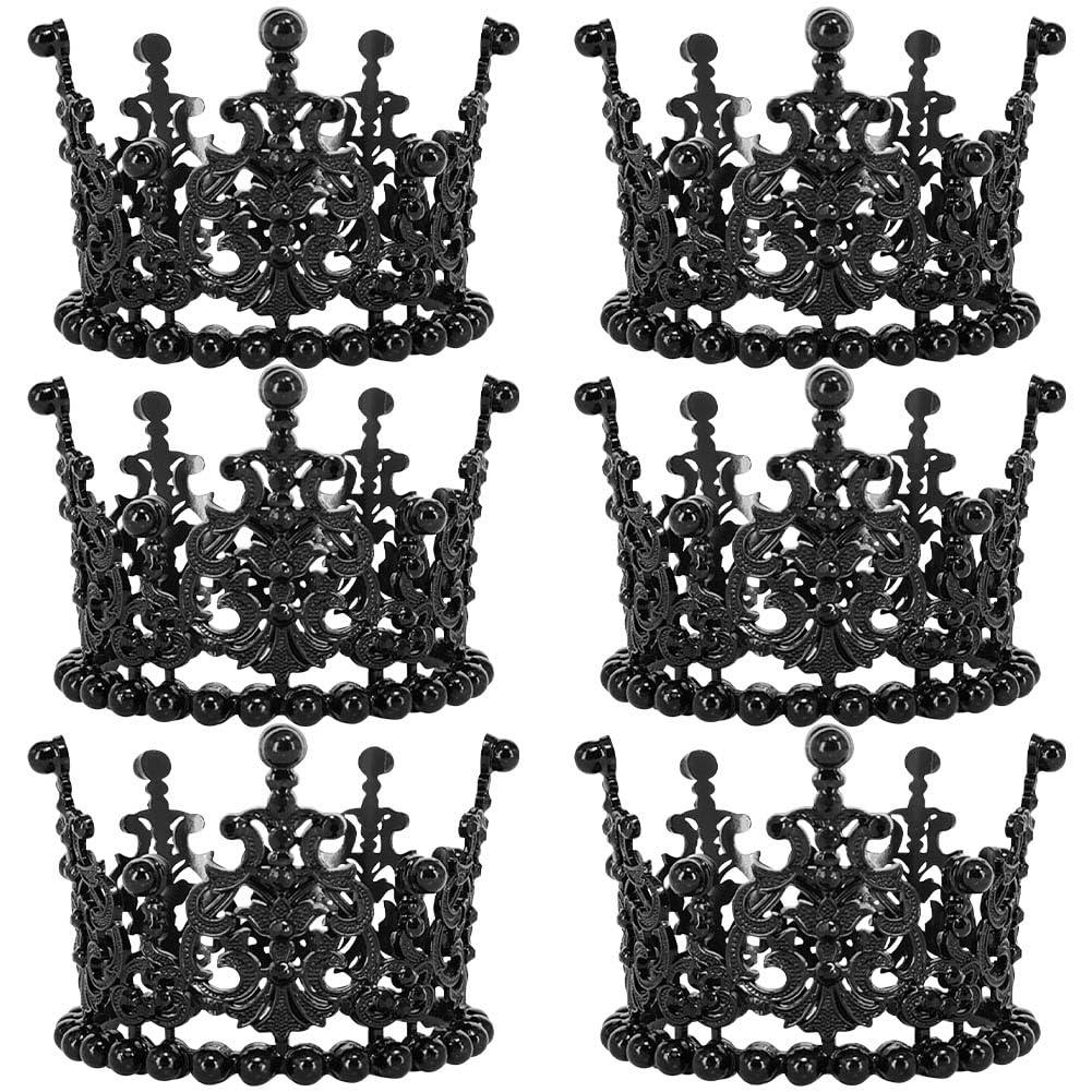 Photo 1 of ZUYYON 6 Pcs Mini Crown Cake Topper Tiny Tiara Cake Decor Pearl Crystal Vintage Queen Crown Flower Bouquet Crown Cupcake Decoration for Wedding Birthday Baby Shower (Black)