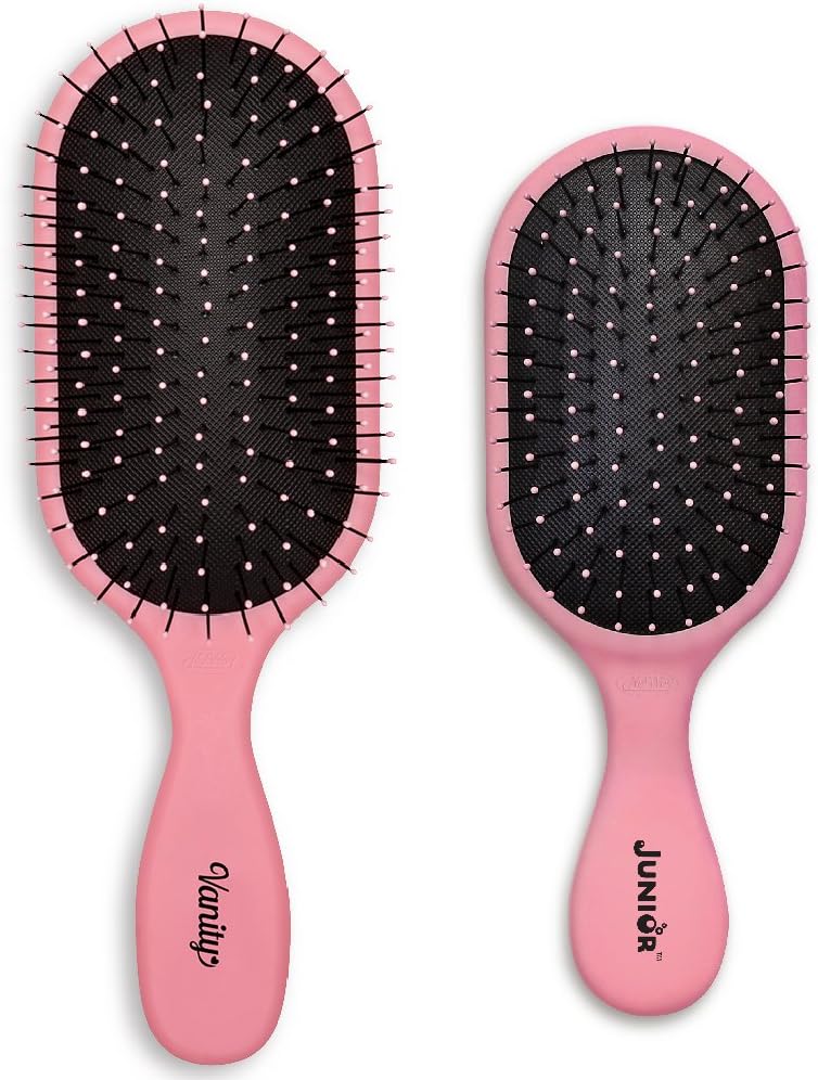 NuWay 4Hair! Pro 2 piece brush-set for All Hair Types! (Detangles Thin, Fine, Thick, Wet, Curly, and Natural hair) - Reduced Static! - Hair Dryer Safe! (Pink)