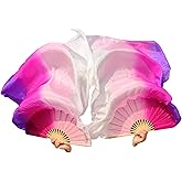 Winged Sirenny 43"(110 cm) Youth Worship Praise Fan Flag Streamers, Belly Dance Silk Fan Veil, Set of 2