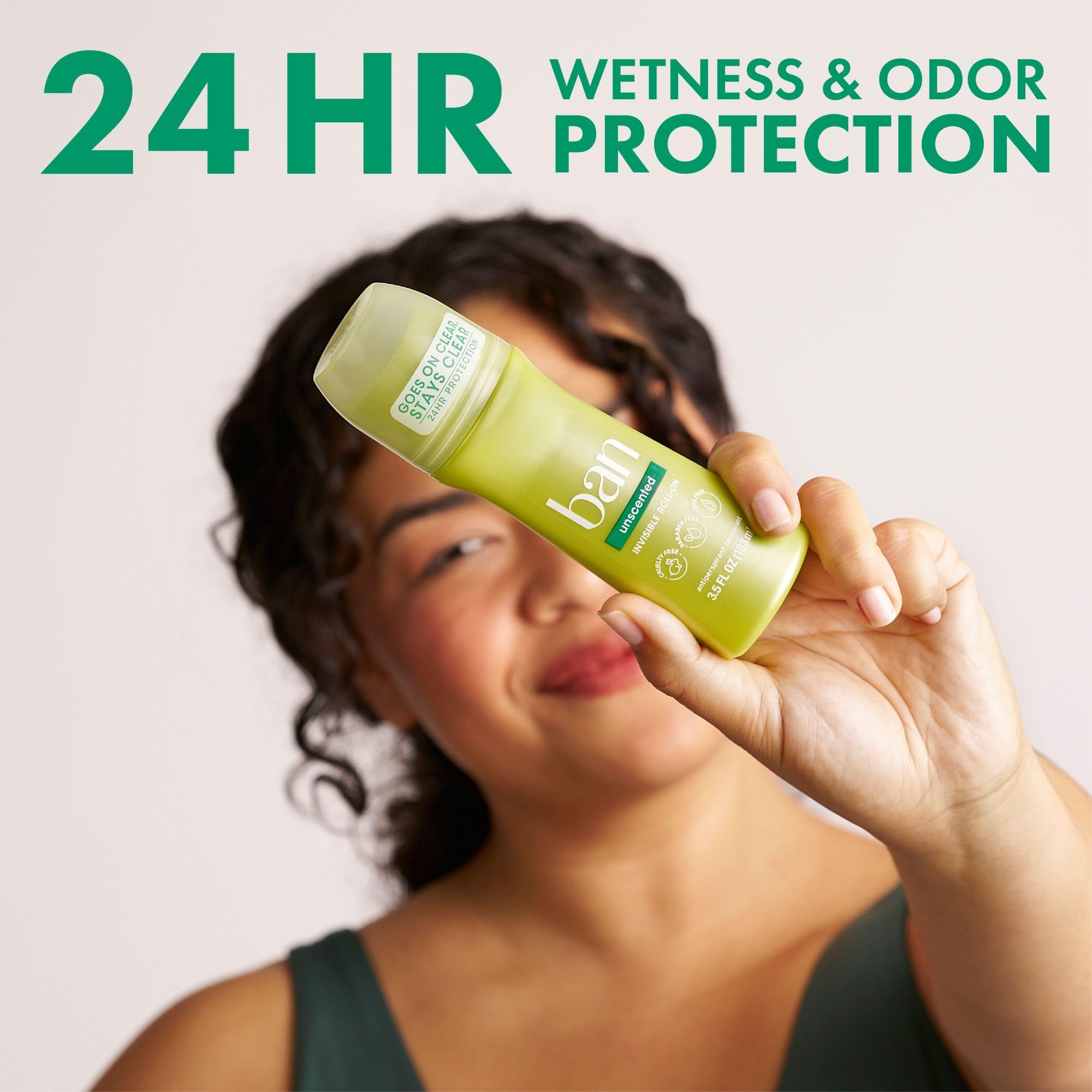 Ban Invisible Roll-on Antiperspirant Deodorant for Women and Men, 24-hour Underarm Odor & Sweat Protection, Unscented, 3.5 Oz, Pack of 2