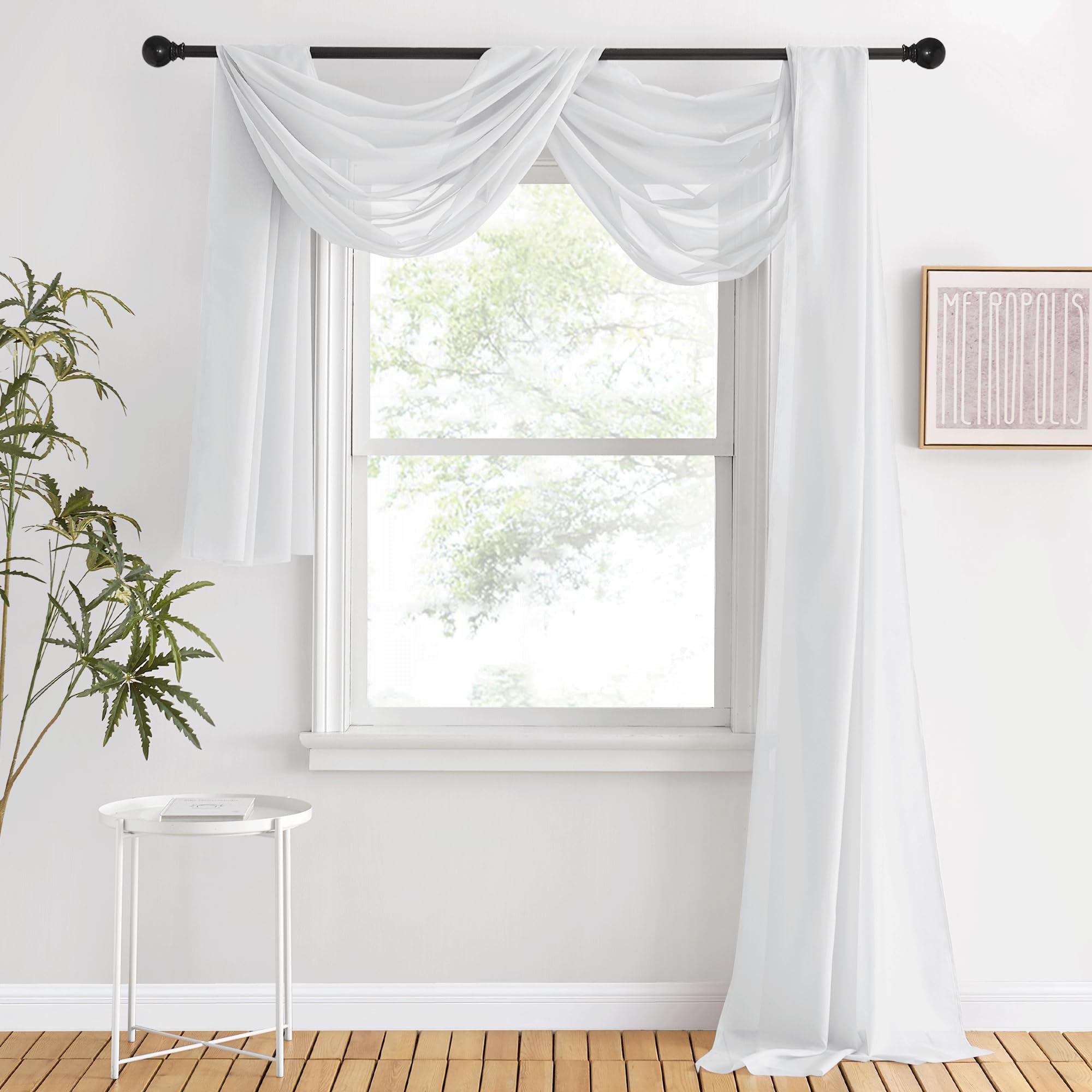 Photo 1 of NICETOWN Scarf Curtain for Living Room - Elegant Solid Voile Sheer Valance Topper Long Window Treatment Scarf for Villa/Cottage (1 PC, Light Gray, W60 x L216)