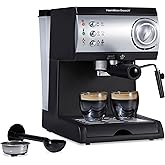 Hamilton Beach 15 Bar Espresso Machine, Cappuccino, Mocha, & Latte Maker, with Milk Frother, Make 2 Cups Simultaneously, Work