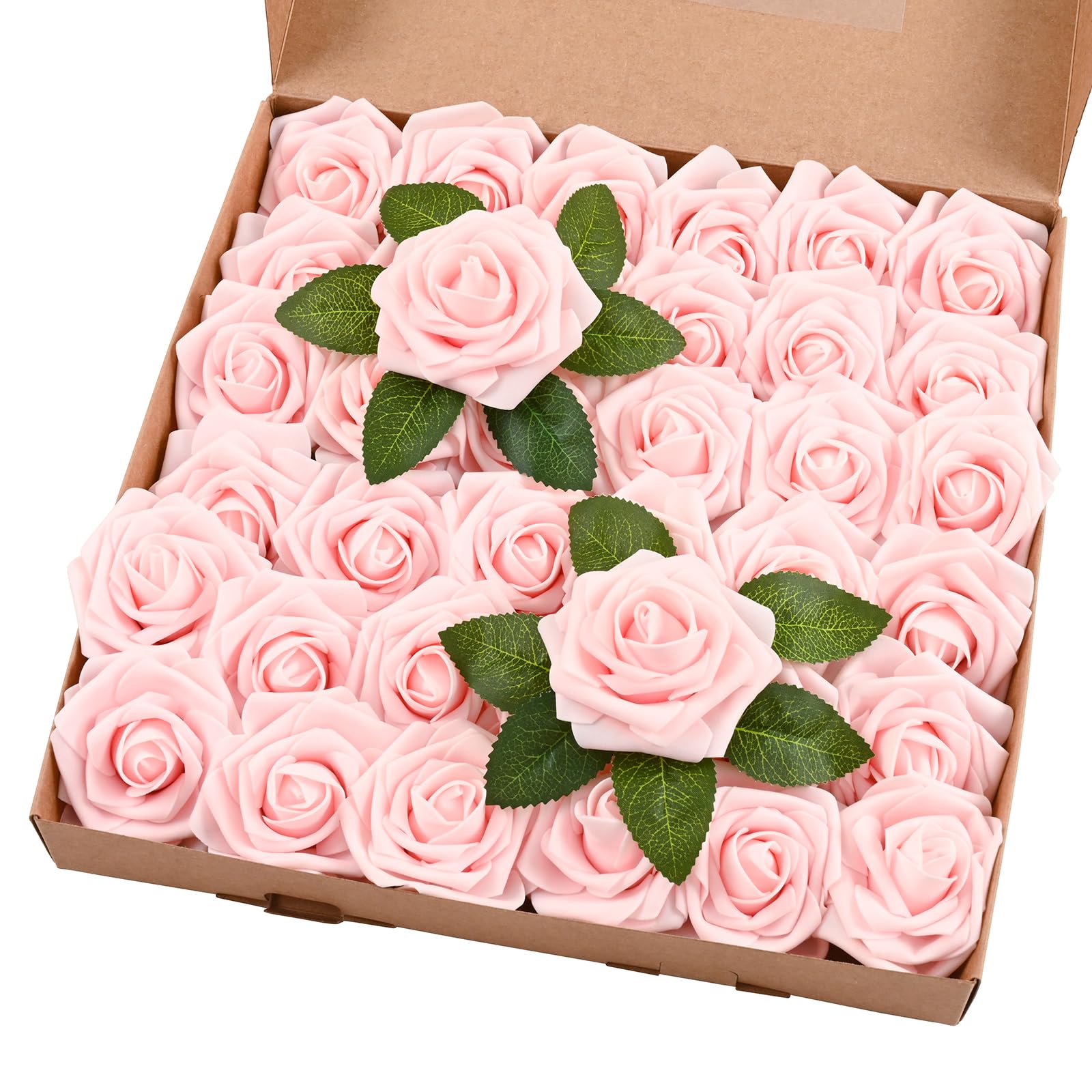 Photo 1 of BLEUM CADE 36Pcs Artificial Flowers Fake Roses with Stems, Pink Boxed Foam Roses for DIY Bouquets Centerpieces Wedding Party Arrangement Bridal Shower Decor