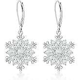 EVER FAITH Dainty White Cubic Zirconia Hoop Dangle Snowflake Earrings 925 Sterling Silver Leverback French Hook Winter Party Christmas Jewelry Gifts for Women