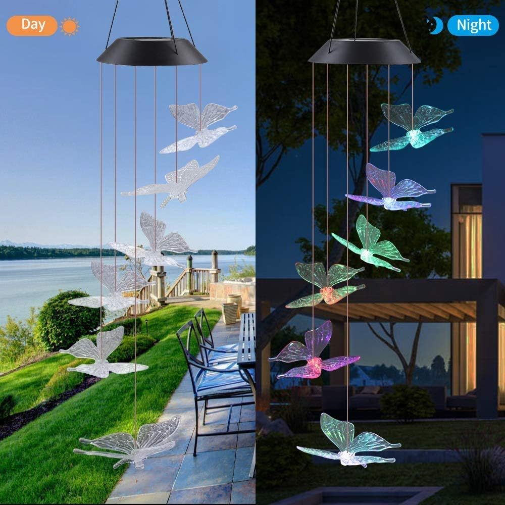 Give Me Solor Wind Chimes Outdoor Waterproof, LED Six Dragonfly Color Changing Memorial Wind Chime - Solar Mobile Lights for Home, Best Birthday Gifts for Mom Grandma Garden Yard Party Decoration : Garden & Outdoor