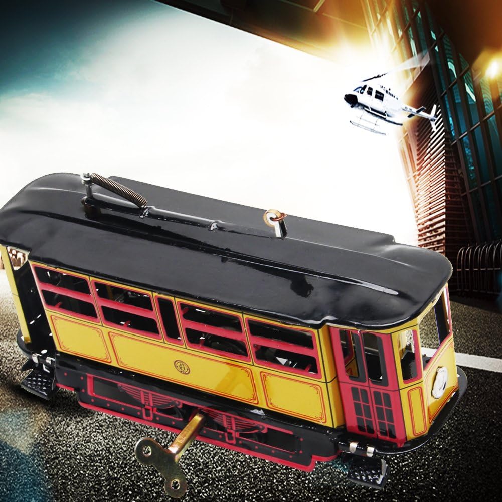 Seaskyer Iron Vintage Wind Up Tram ,Trolley Streetcar Mechanical Tin Toy Collectible Gift w/ Wind-Up Key