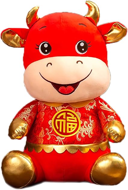 Poupee Jouet Mascotte De Vache Chinoise Peluche De Bœuf Du Nouvel An Chinois 21 Mascotte Du Zodiaque Rouge Decoration Pour La Maison Vache Porte Bonheur 39 9 Cm Amazon Fr Cuisine Maison