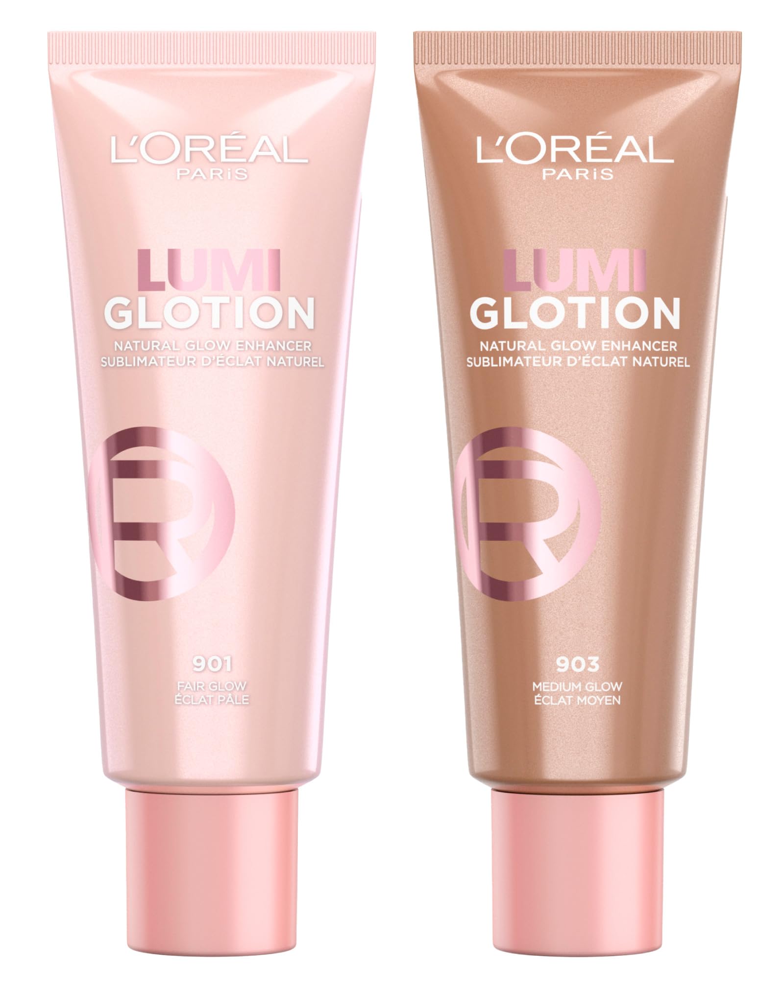 L'Oréal Paris Lumi Glotion Illuminating Liquid Illuminate and Sculpt - Beauty Routine Hydrate Face and Body Shades 901 Fair Glow + 903 Medium Glow - 2 x 40ml bottles