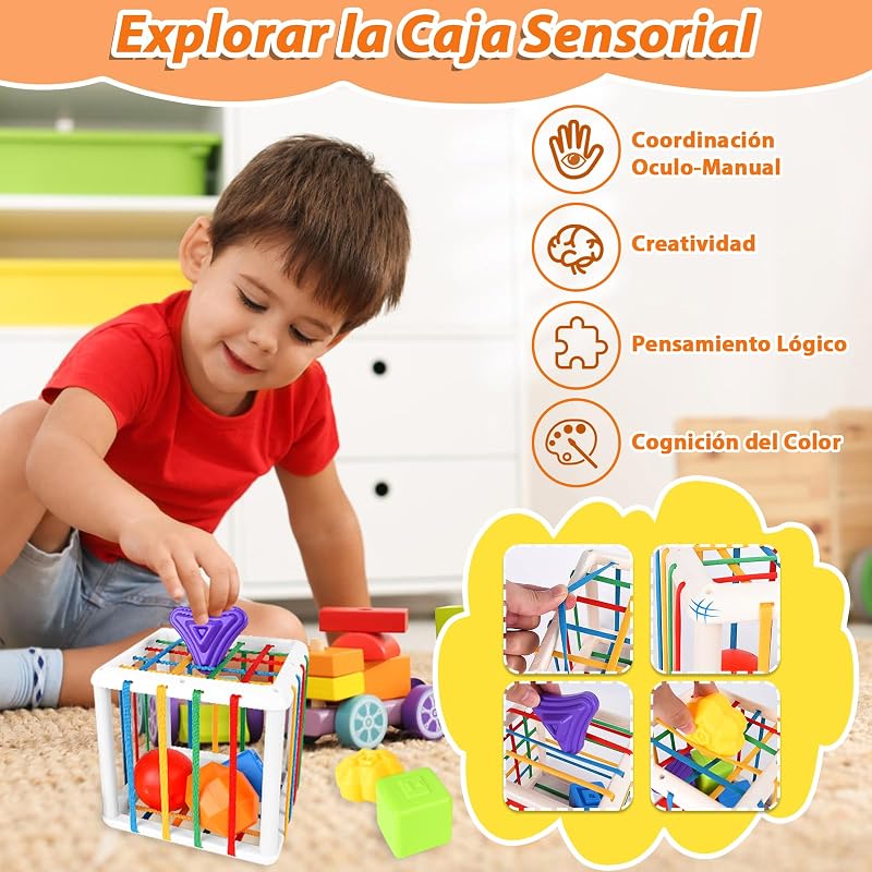Brinquedos Montessori 6 em 1 para bebé, brinquedos para bebés dos 6 aos 12 meses, blocos de construção empilháveis, caixa de lenços, brinquedos Montessori para crianças pequenas a partir dos 12 aos 3 anos, oferta