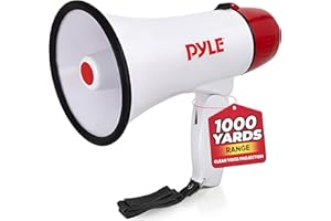 Pyle Megaphone Speaker PA Bullhorn - 20 Watts & Adjustable Vol Control w/ Built-in Siren & 800 Yard Range for Football, Baseb