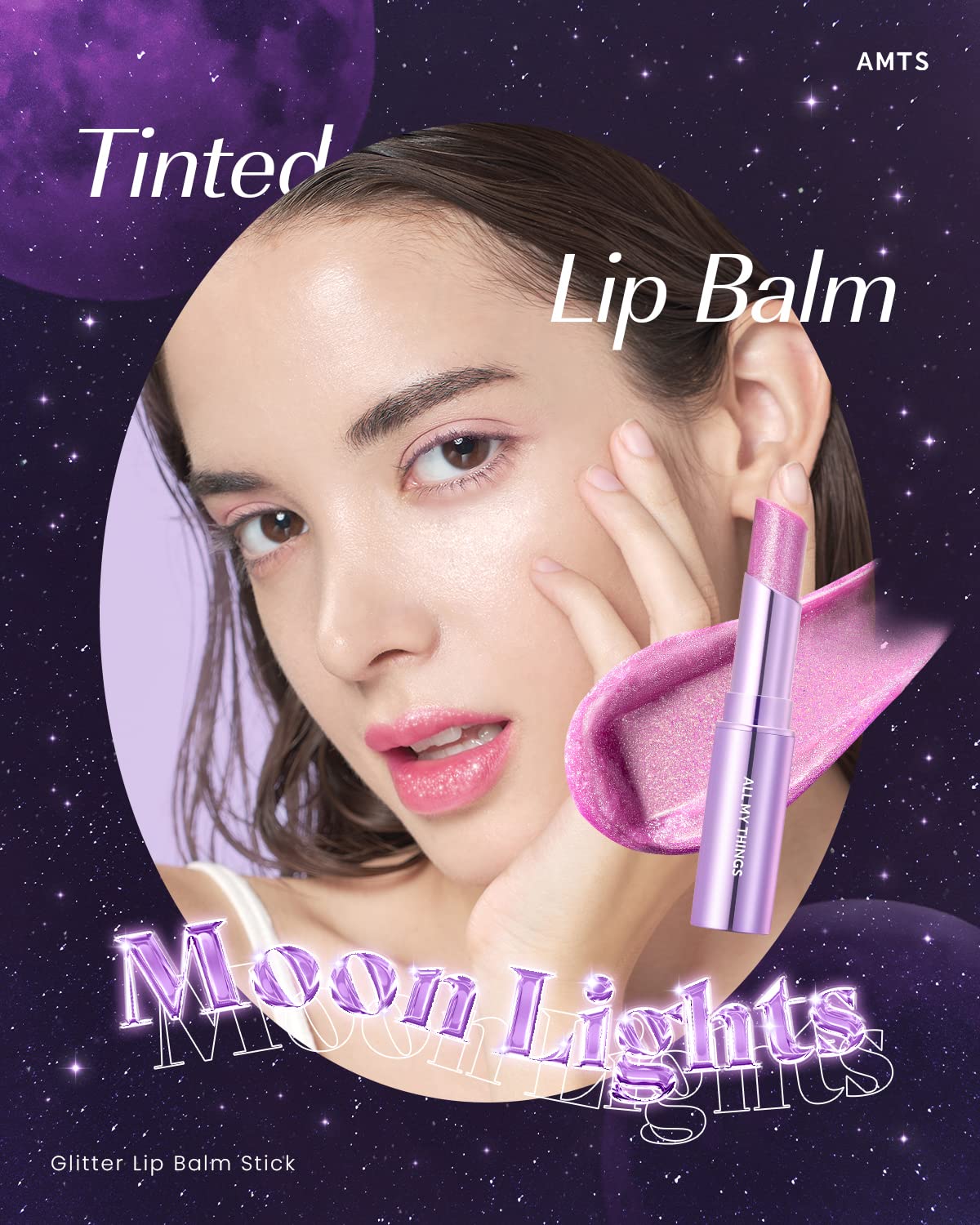 AMTS Tinted Lip Balm - Moon Lights | Hydrating Glitter Lipstick | Pearl Shimmering Daily Lip Makeup for dry, cracked, chapped lips | korean beauty Moisture Lip Tint