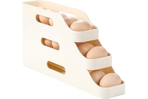 LI & ZHAO Li&Zhao Rolling Egg Dispenser for Refrigerator - Automatic Egg Holder for Fridge Space Saving Egg Tray Organizer for Countertop, Kitchen Storage(White)