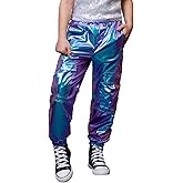 Perfashion Metallic Cargo Pants for Girls & Womens Hip Hop Dance Multi-Pocket Joggers High Waist Pants 6-15Y