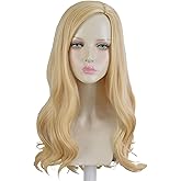 Aeilene Blonde Wig for Women, Long Middle Part Blonde Wavy Curly Fairy Costume Synthetic Hair Wig for Women Cosplay Costume Halloween Party Daily