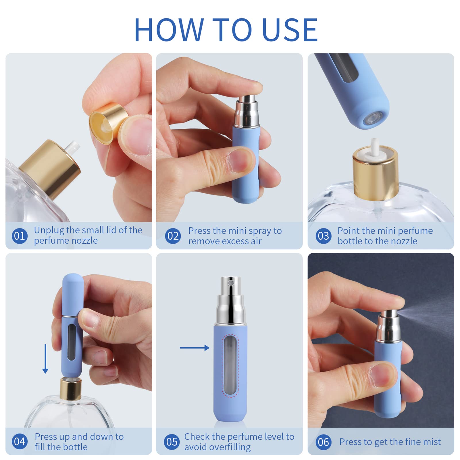 YOCASII 5pcs Refillable Perfume Bottle, Upgraded Atomizer Sprayer, Mini Cologne Travel Bottle Refillable, Pocket Perfume Dispenser Fill from Bottom, Portable Perfume Refillable Bottle for Travel
