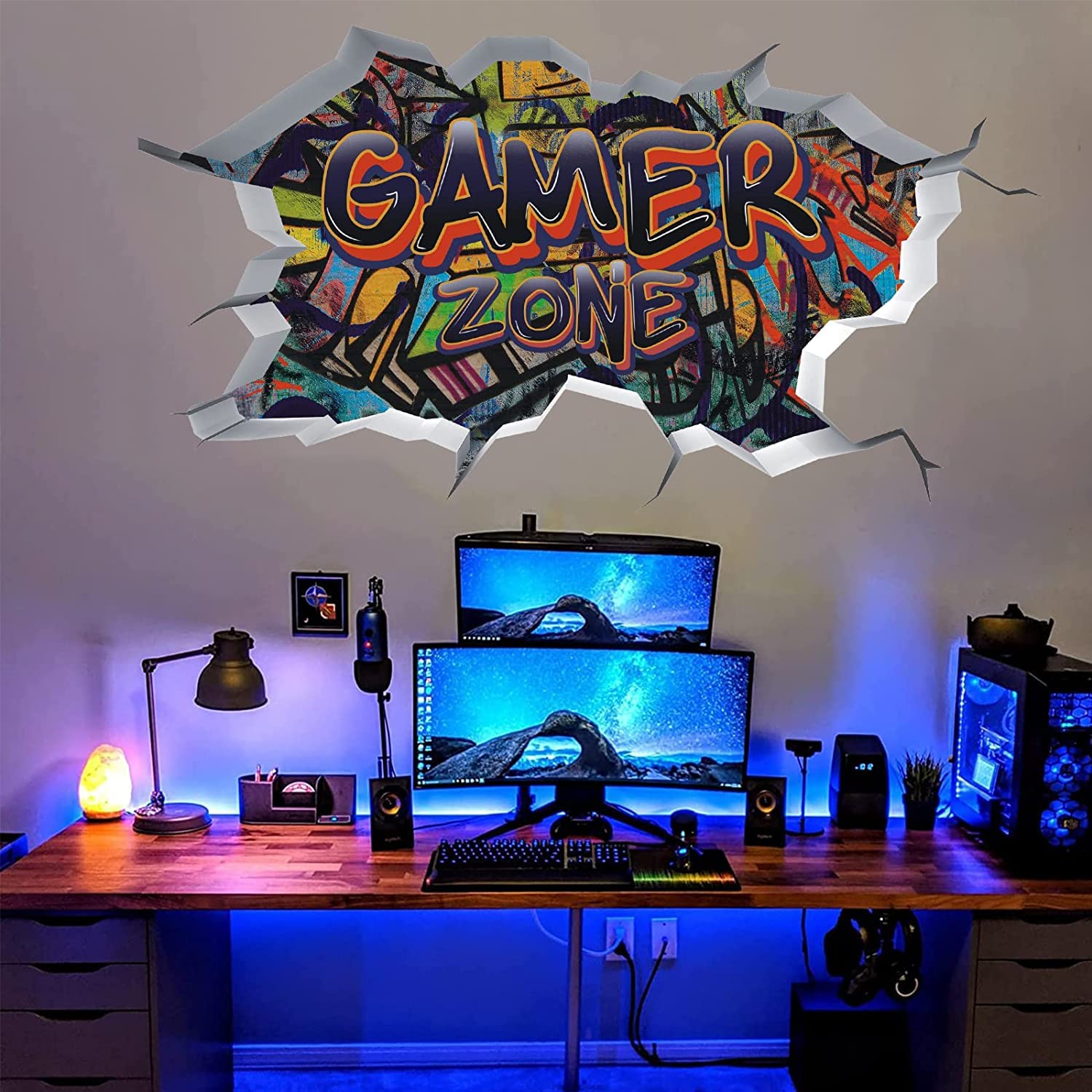 TOARTi Gamer Zone 3D Wall Stickers for Gamer Bedroom Accessories,Gaming Vinyl Wall Decal,Video Game Removable Wall Art Play Room Decor for Teens (Orange)