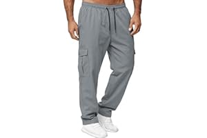 DOWMQ Men's Cargo Pants Stretch Sweatpants Casual Workout Joggers Elastic Drawstring Hiking Tactical Pants with Multi Pockets