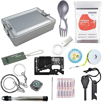 Amazon キャンプ用品アウトドアメスティンサバイバルグッズ防災サバイバルセット 小型 コンパクトで携帯用にも便利 None Brand 応急処置 救急箱