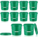 Tioncy 10 Pcs 2 Gallon Plastic Buckets with Lids, Handles, Green | Heavy Duty Storage Pails for Paint, Cleaning, Organizing, Durable Containers, Metal Handles, Plastic Material