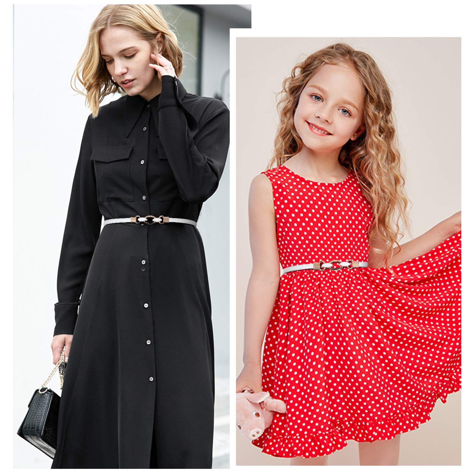 Patent Leather Skinny Women Belt Thin Waist Belts for Dresses with Interlocking Buckle