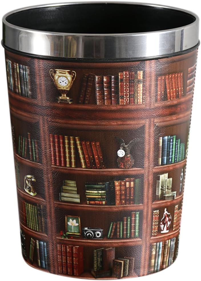 HMANE 12L/3.17 Gallon PU Leather Trash Can with Pressing Ring Waterproof Decorative Paper Basket for Bathroom Living Room Bedroom Office - (Type 08)