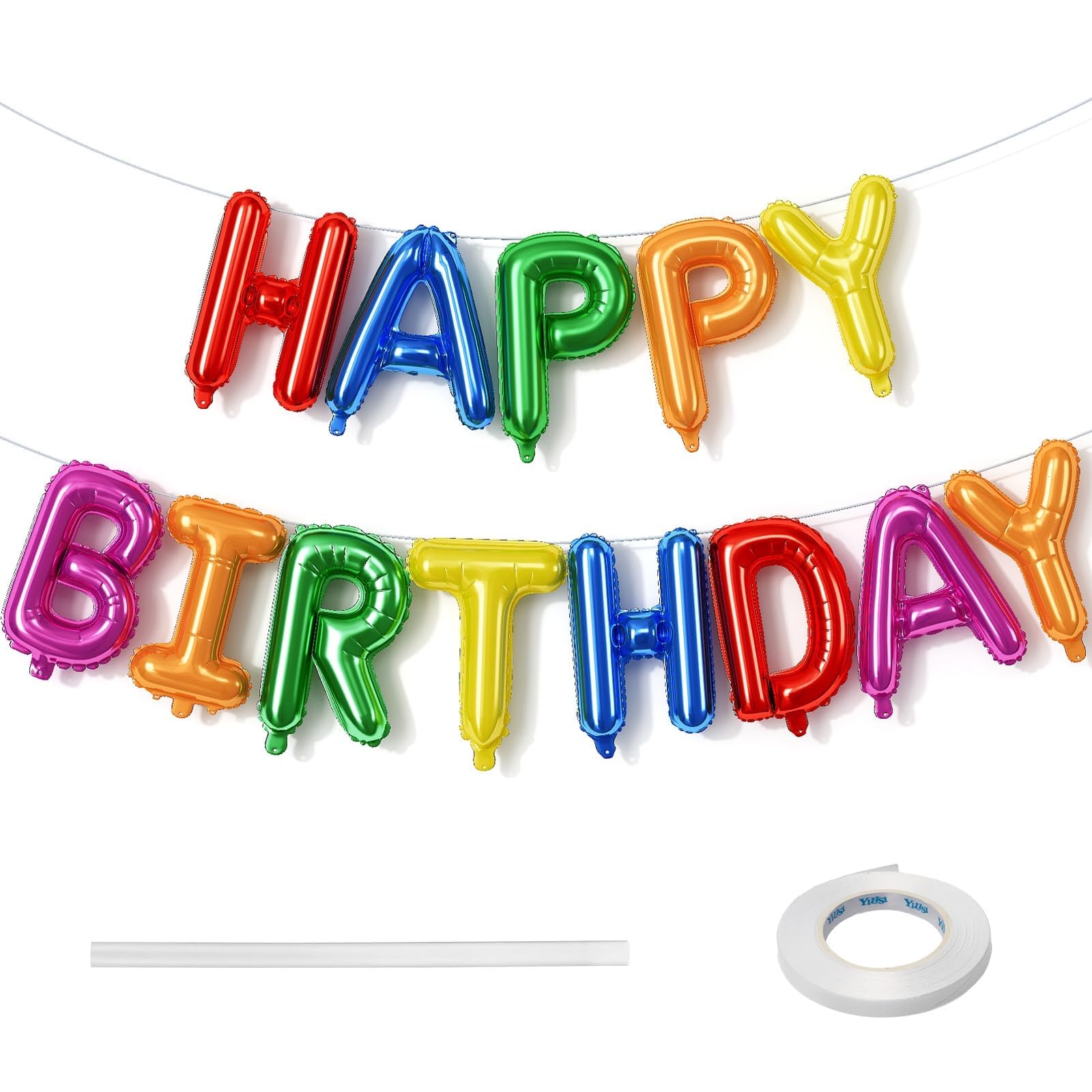 Lingqiang 16 Inch Happy Birthday Banner Balloon, Rainbow Self Inflating Happy Birthday Letter Foil Balloons Bunting, Multicolor Happy Birthday Balloons for Colorful Birthday Party Decor โ image 1