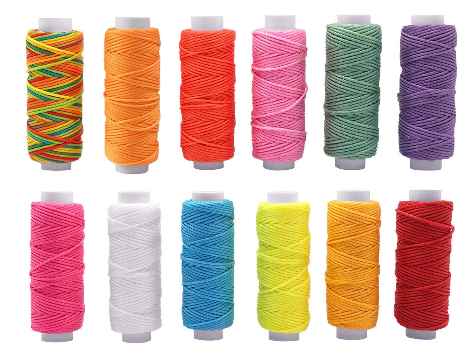 YEQIN Wax Thread 12 Colors Waxed Cords Polyester Leather Sewing Thread Wax Strings for Macrame, Bookbinding, DIY Bracelets, Handcraft or Leather Projects