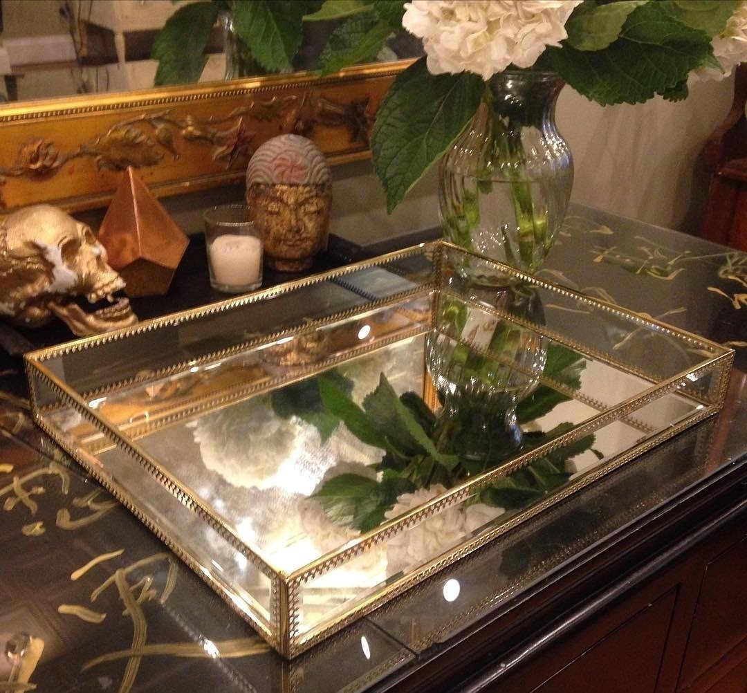 Hersoo Gold Glass Spacious Vanity Tray/Ornate Decorative Perfume
