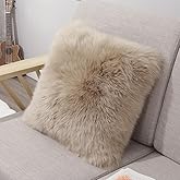 LLB Genuine Sheepskin Throw Pillow Covers Fluffy Decorative Square Couch Pillow Covers 18x18 Pillowcase for Sofa Bedroom Living Room, No Pillow Insert (Long Wool Cream Brown, 18x18 Inch (Pack of 1))
