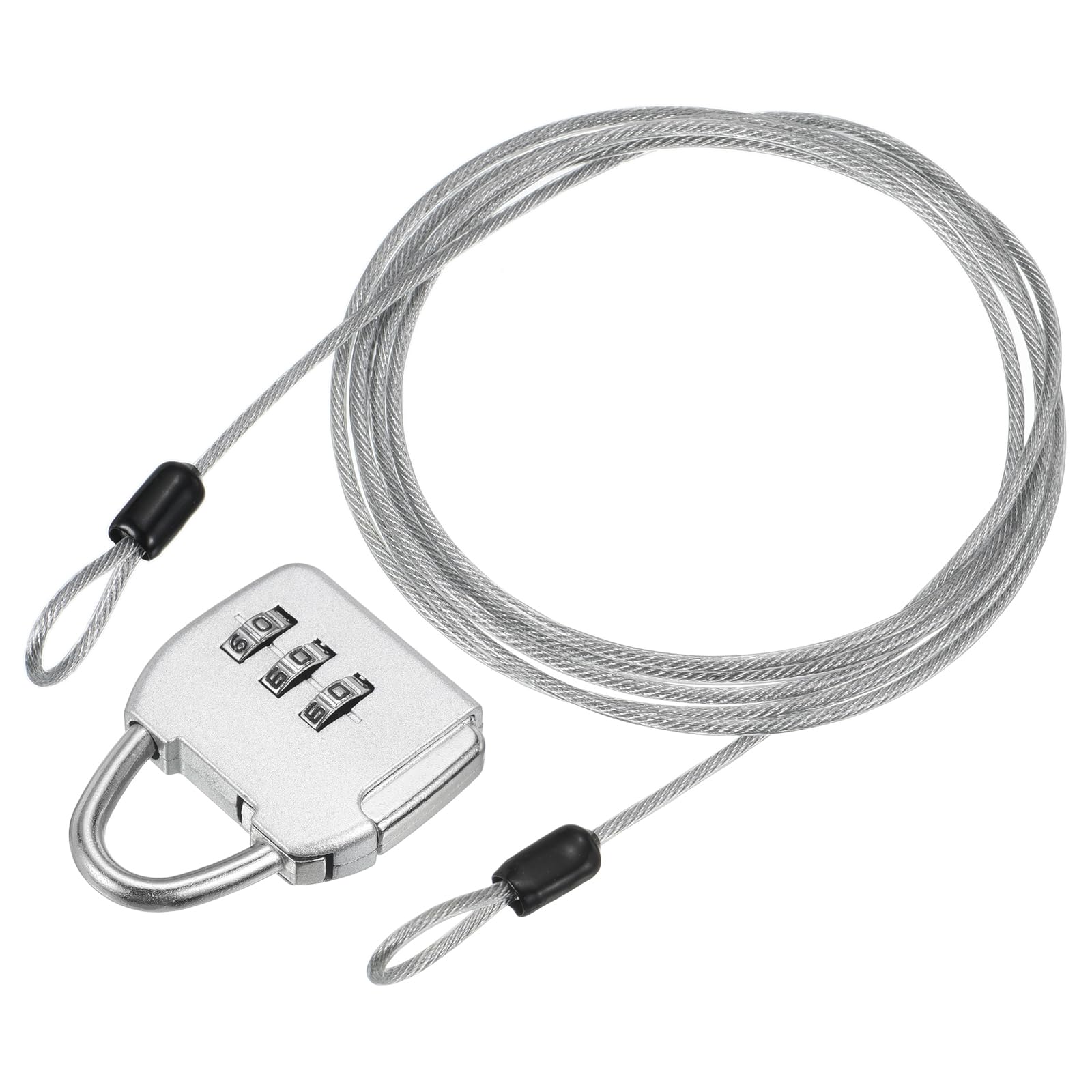 YOKIVE 1 Set 3 Digit Combination Locks with Security Cable, Outdoor Padlocks | Steel Lock Chains Great for Lockers, Luggage, Bike (Silver, 6.5-Feet)