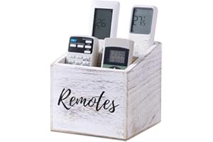 ZBBCTUS Remote Control Holder,Wooden TV Remote Holder with 3 Slots for Coffee Table,Whitewashed Remote Control Organizer Cadd