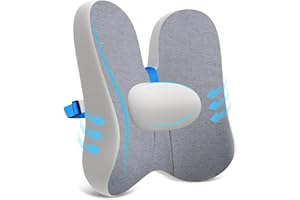 jiaao Lumbar Support Pillow Office Chair and Car Seat Back Support, Ergonomic Back Cushion Promotes Back Pain Relief - Memory Foam with Adjustable Strap and Small Support Cushion - Gray