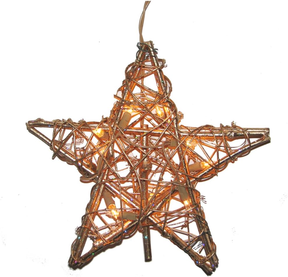 Tree Toppers - Kurt Adler 10 Light Indoor Rattan Gold Star Treetop