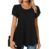 Afibi Womens Summer Crew Neck Loose Dressy Shirts Petal Short Sleeve Tunic Tops