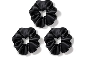 Zenssia Silk Scrunchies for Hair, Mulberry Silk Hair Ties for Women and Girls, No Damage Elastic Ponytail Holders（Black, 3 Pack）