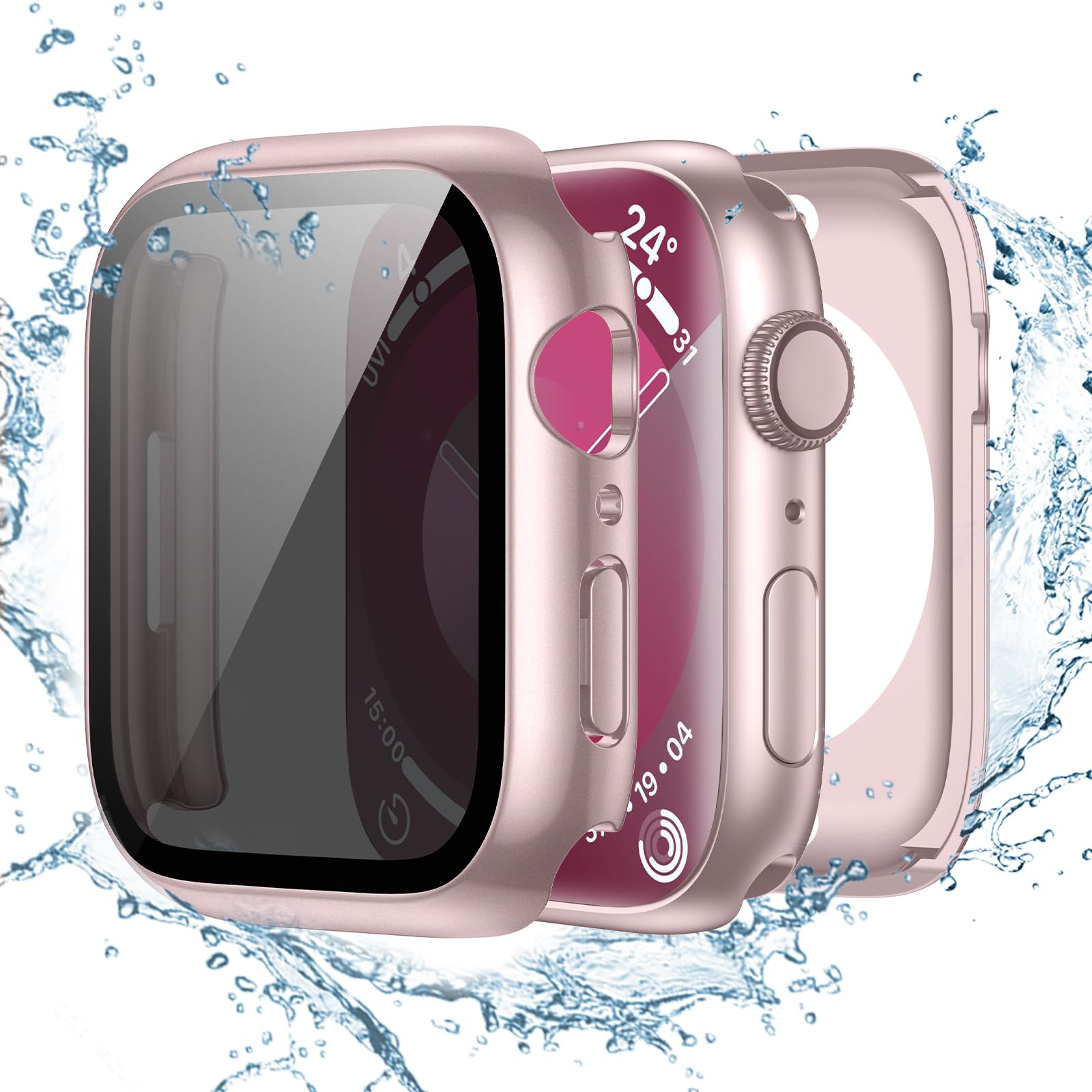 Tensea (2-in-1 for Waterproof Apple Watch Screen Protector Case 45mm Series 9 8 7, iWatch Protective PC Face Cover Built-in Privacy Tempered Glass Film [26° Anti Spy] [360° Full Protection]