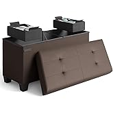 Storage Ottoman Bench with Bins, 30-in Storage Bench for Bedroom End of Bed, Folding Foot Rest Ottoman for Living Room Max 660lbs, Faux Leather Ottomans, Brown