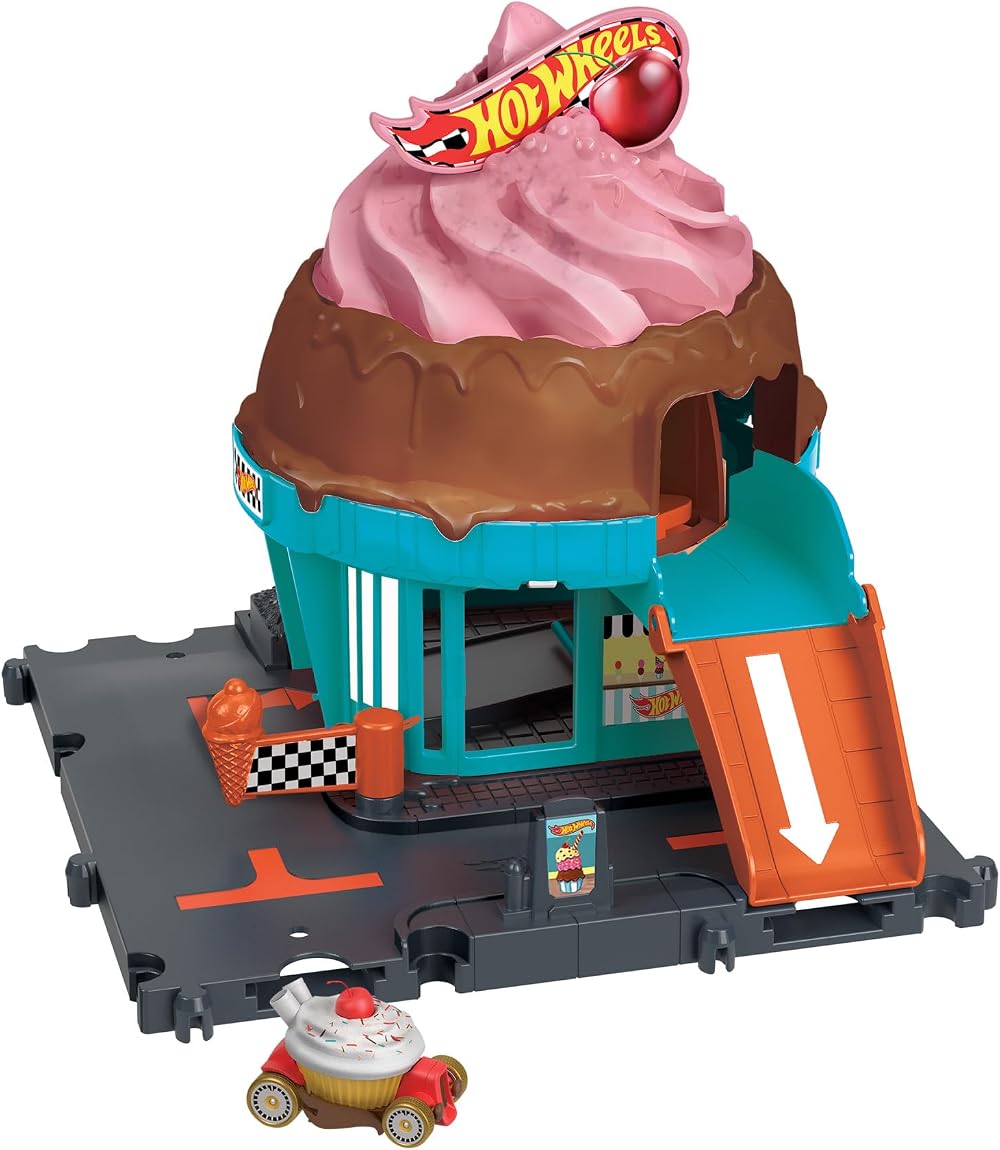 Hot Wheels City Downtown Ice Cream Swirl Let’s Race Set HTN77 with Car
