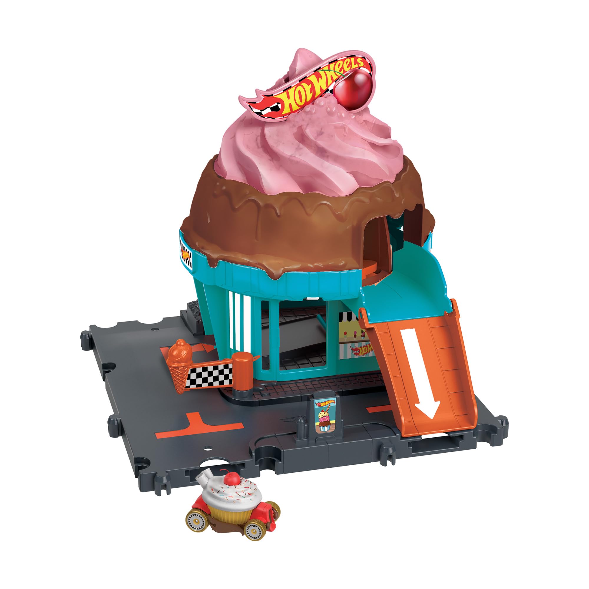 Hot Wheels Let's Race Netflix - City Track Set with 1 Hot Wheels Car, Track Play that Connects to Other Sets, Ice Cream Shop Playset, HTN77