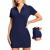 Hiverlay Golf Dresses for Women with Shorts and Pockets, V-Neck Short Sleeve Tennis Dress, Workout Athletic Dresses