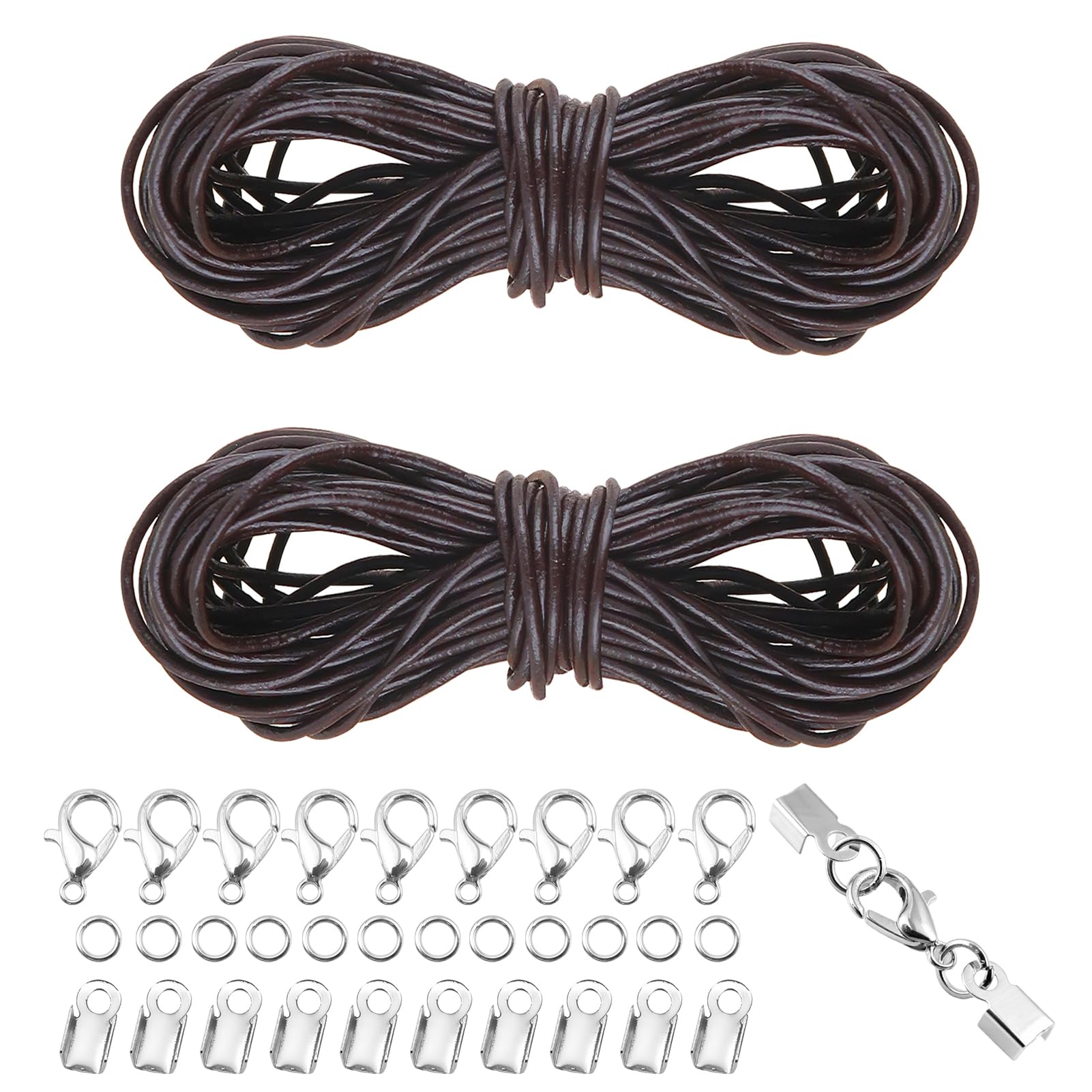 TOAOB 10m Round Brown 2mm Cowhide Leather Cord Necklace String Jewelry Cord Kits for DIY Crafts Necklace Bracelet Jewelry Making