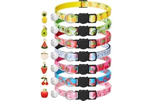 7 Pack Breakaway Cat Collars with Bells & Fruit Pendants,Safety Kitten Collar,Adjustable,Ideal for Girl Cats Boy Male Cats Pe