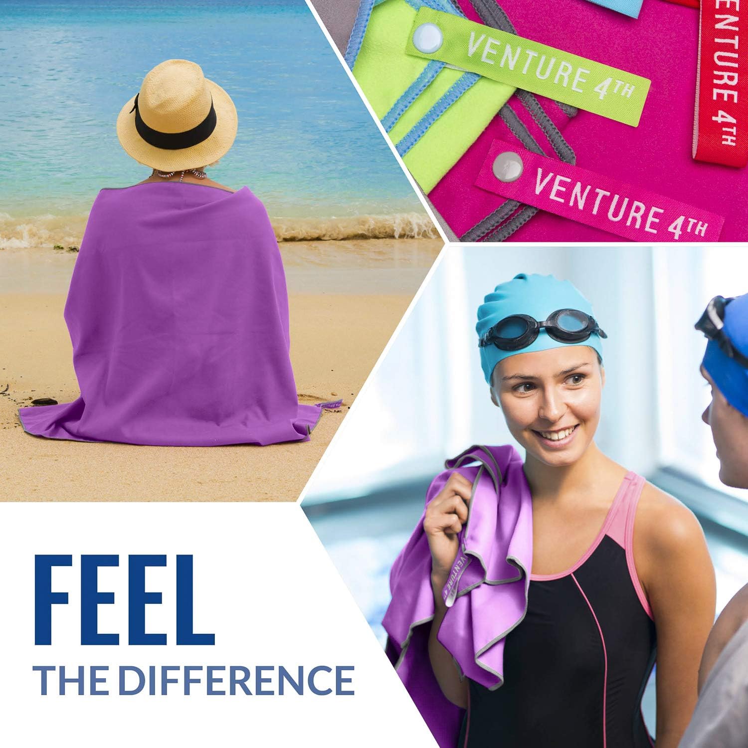 VENTURE 4TH Quick Dry Travel Towel - Fast Drying Ultra Soft Microfiber Towels - Essential for Camping, Backpacking, Yoga, Swimming, Gym, Sports and Beach - 3 Compact Sizes : Sports & Outdoors
