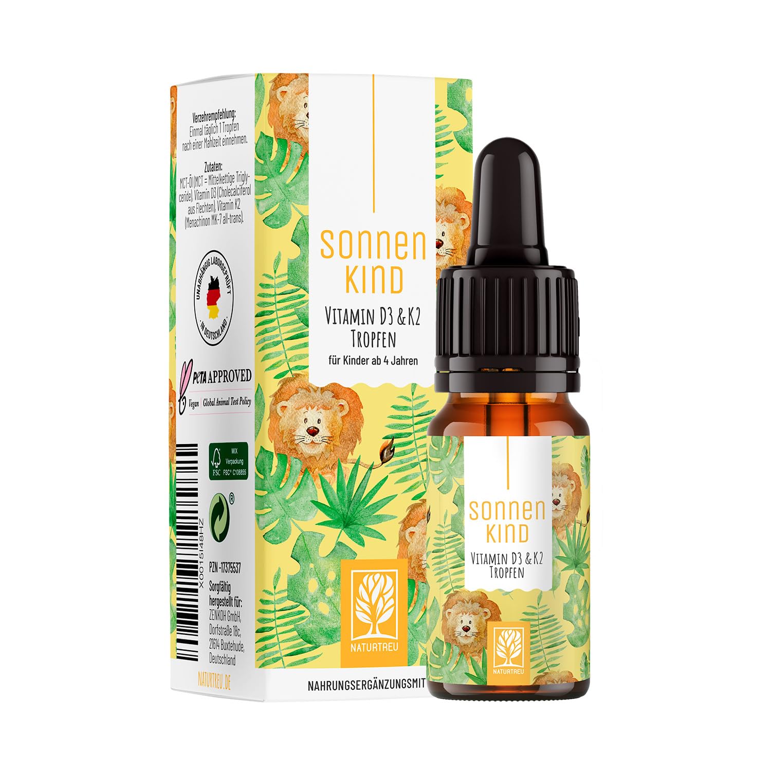Vitamin D3 K2 Tropfen für Kinder - 100% Vegan für 300 Tage - 500 IE Vitamin D aus Flechten & 25μg Vitamin K - Vitamine -Tropfen