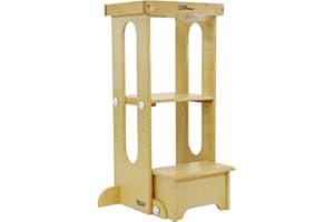 Little Partners Foldable Toddler Tower, Learning Tower Explore 'N Store Montessori Standing Kitchen Tower with Folding Step Stool Platform for Cooking and Learning, Ages 2+ (Natural)