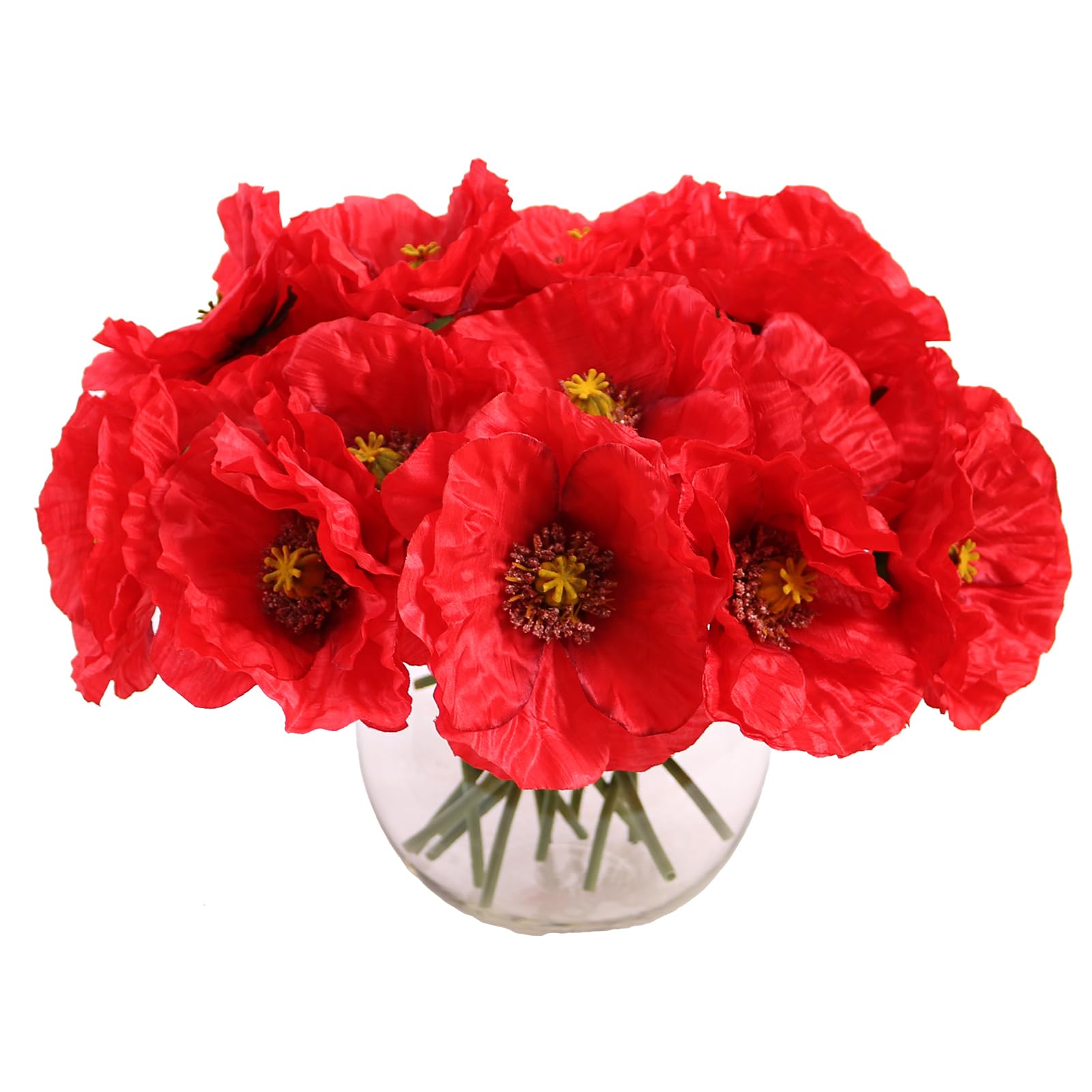 Photo 1 of COLMOXY 24 pcs Artificial Red Flower Stems Realistic Flower Fake Flowers in Red with Vivid Center 11.7" Tall for Wedding Bouquets Corsages Centerpiece Floral Arrangements