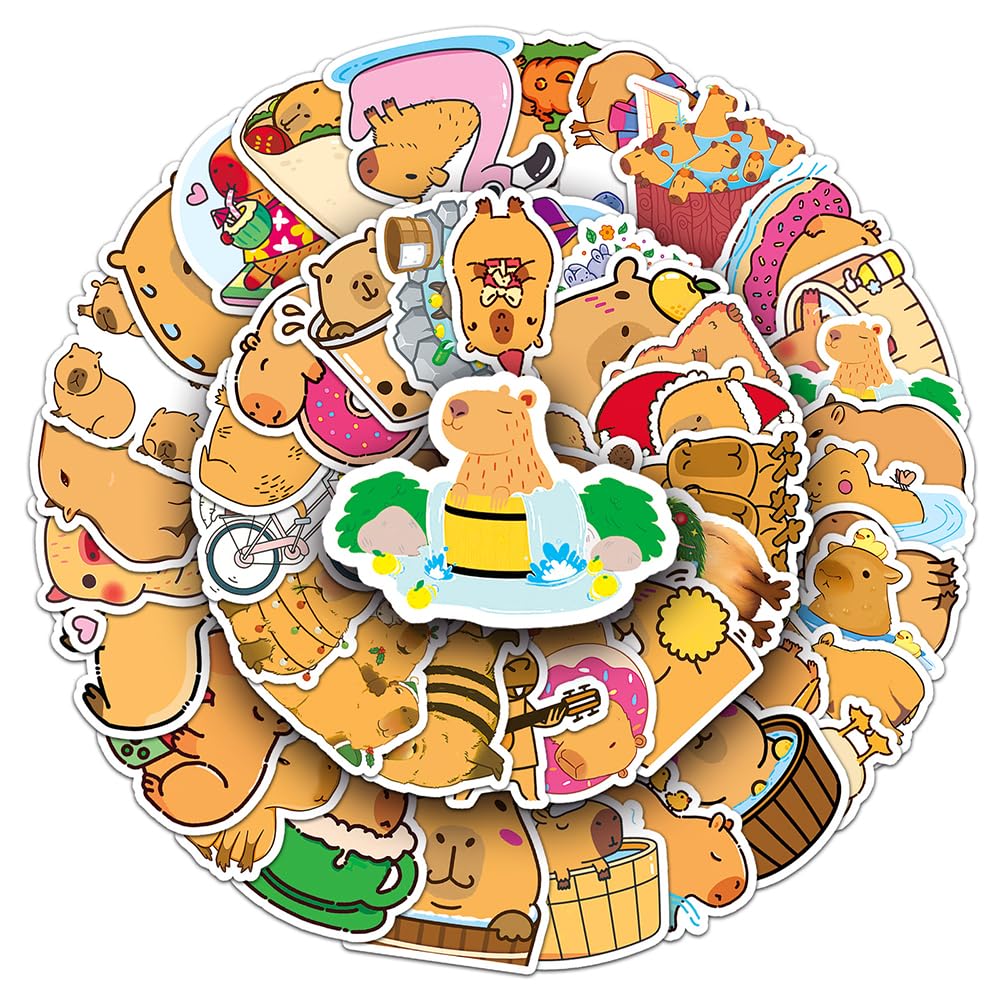 Playful Capybara Vinyl Stickers, 100 PCS Waterproof Illustrated Animal Decals for Laptops, Scrapbooking, Journals, Notebooks, Water Bottles, Suitcases, Phones & DIY Decor