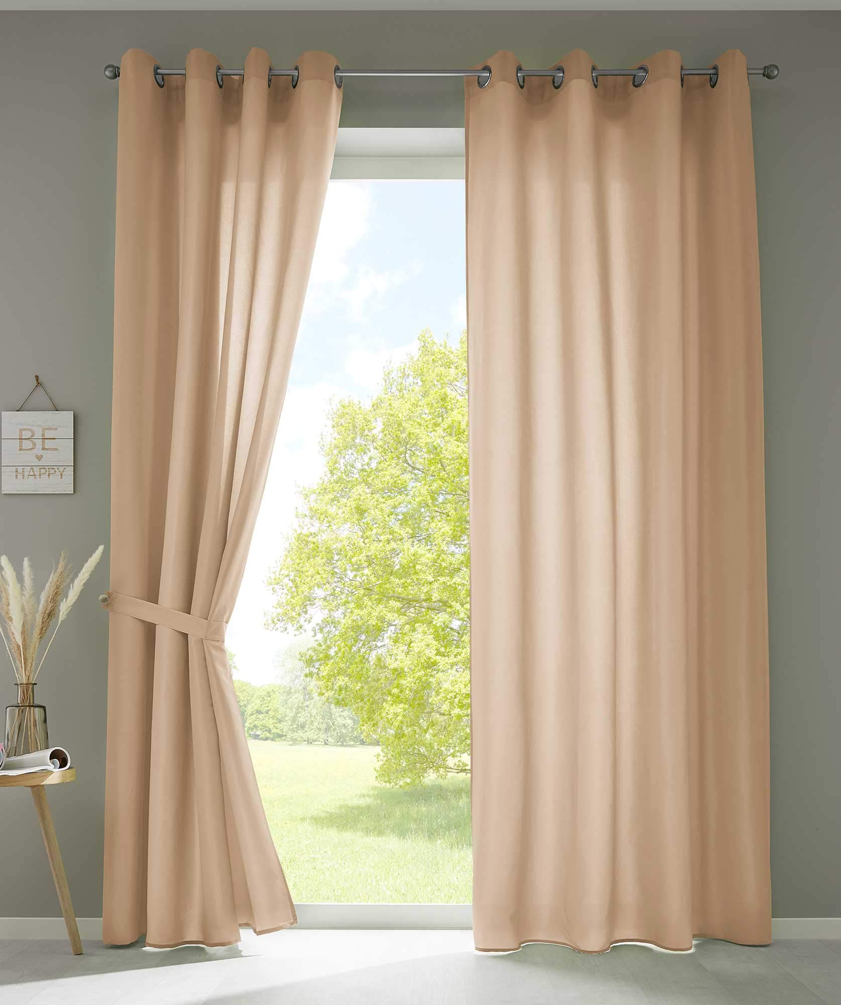 Gardinenbox Berlin 20405N2-029 Curtains with Eyelets 225 x 140 cm Sand Opaque Microsatin Translucent Plain Matt Set of 2
