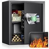 BlackSmith Biometric Safe Box 1.5 Cub Home Security Safe Fingerprint Recognition Money Safe with Keys Keypad Lock Box Secure Jewelry Valuables with Dual Alarm System Fireproof Bag, Black